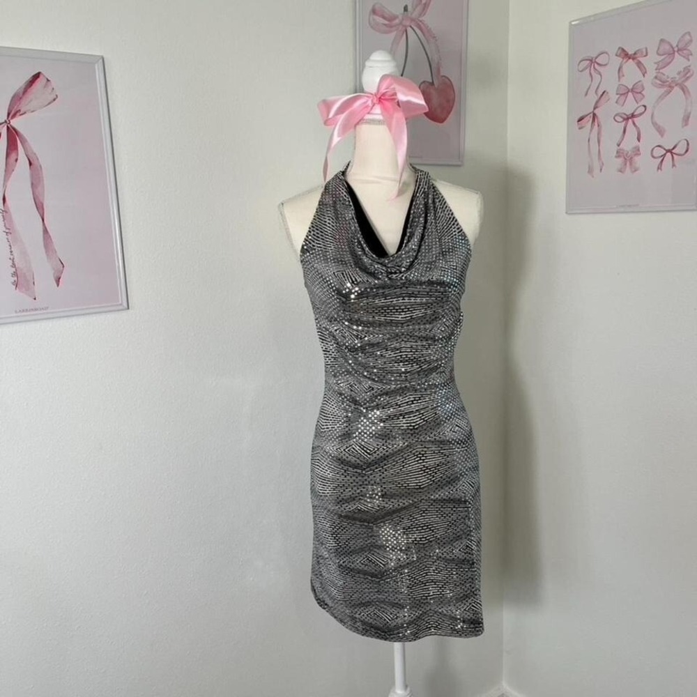Vintage Y2K Misdemeanor Sequin Halter Mini‎ Dress Clubbing Womens Size Small